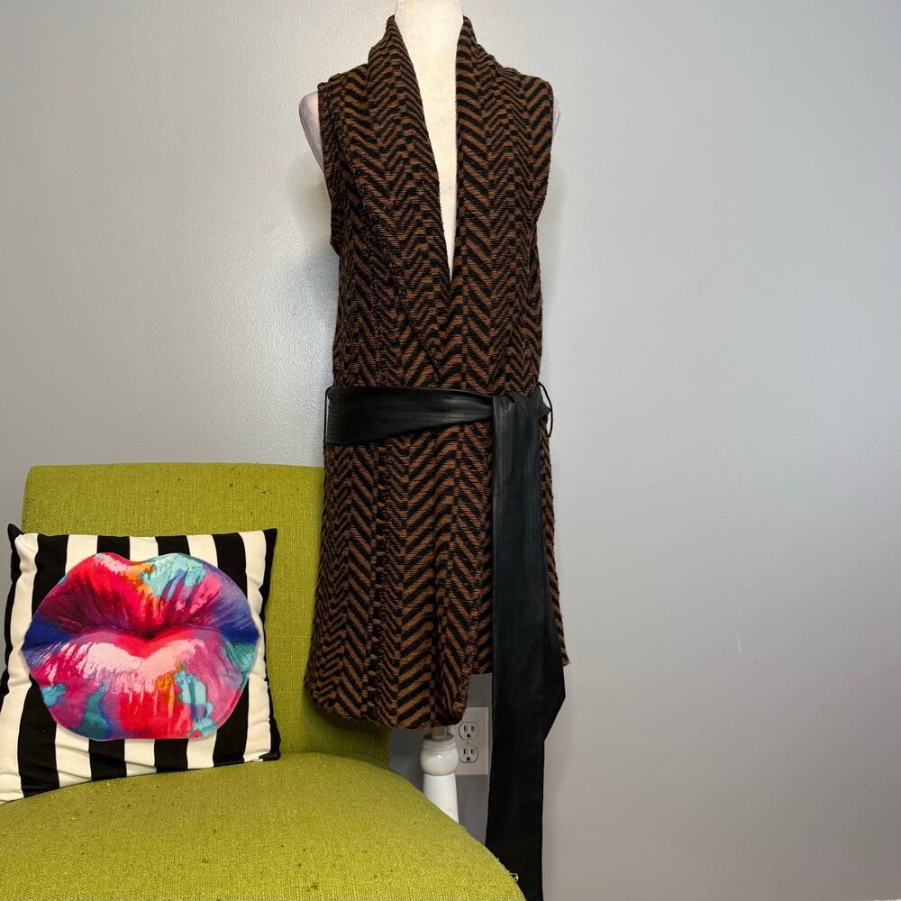 Elizabeth and James Brown Black Duster Cardigan Sweater Wool Angora Cashmere